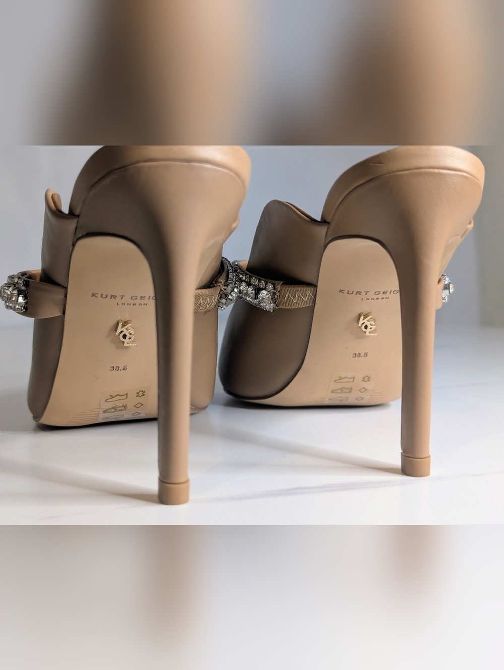 Kurt Geiger London Crystal Strap Mule Heels Nude Pointed Toe Stiletto Size 8 NIB - Picture 10 of 11